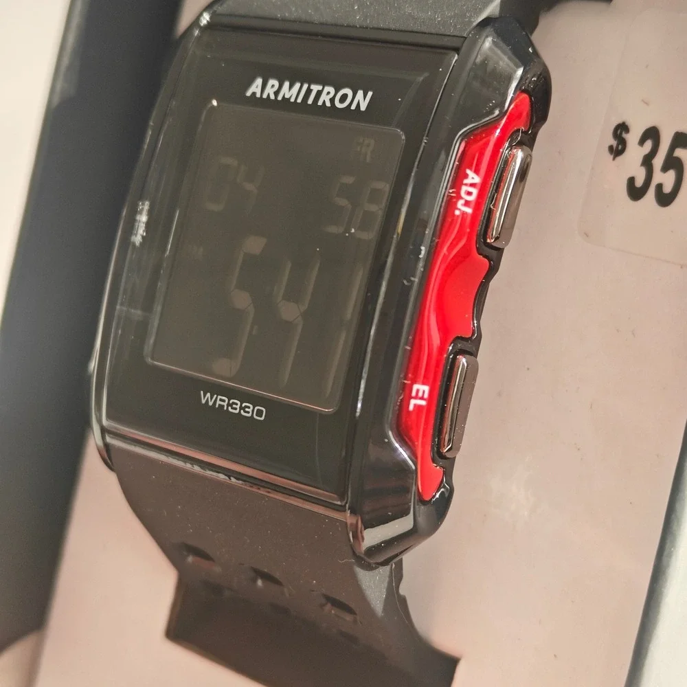 Armitron Pro Sport Mens Digital Watch Black Red Water Resistant New Box 165 Feet